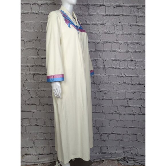 Vintage Vanity Fair Petites Womens Large 14 16 Ivory Housecoat Dress Floral Trim - Picture 7 of 11